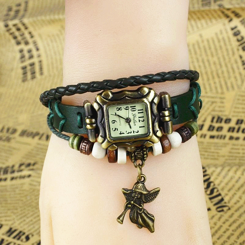 Retro Watch  Full hand Weave Ms Bracelet angel Flute child fashion trend Watch
