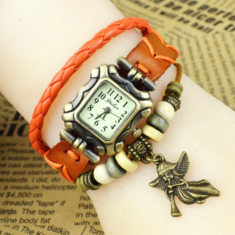 Retro Watch  Full hand Weave Ms Bracelet angel Flute child fashion trend Watch