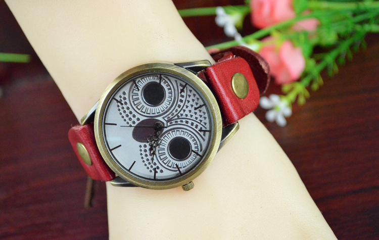 Retro Watch   Western style owl Watch Retro Genuine Leather Fashion trend Watch
