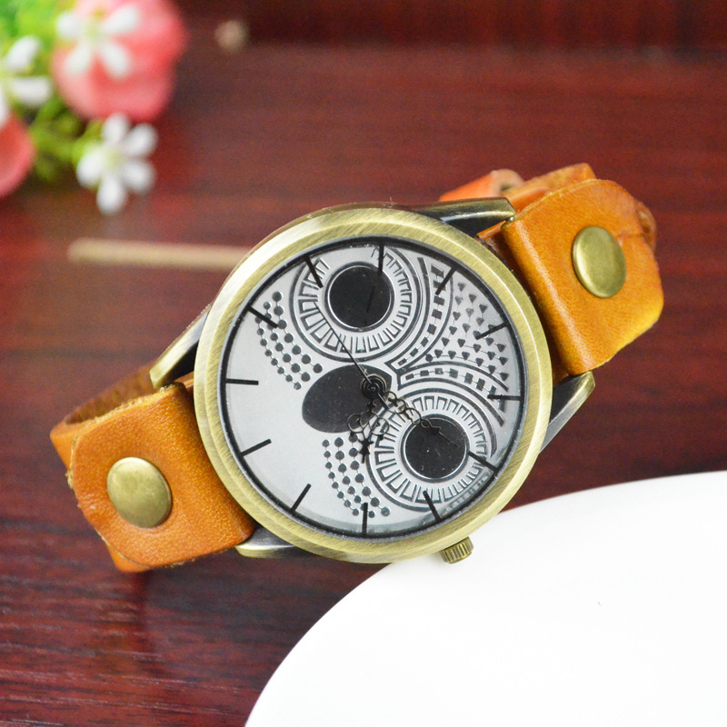Retro Watch   Western style owl Watch Retro Genuine Leather Fashion trend Watch