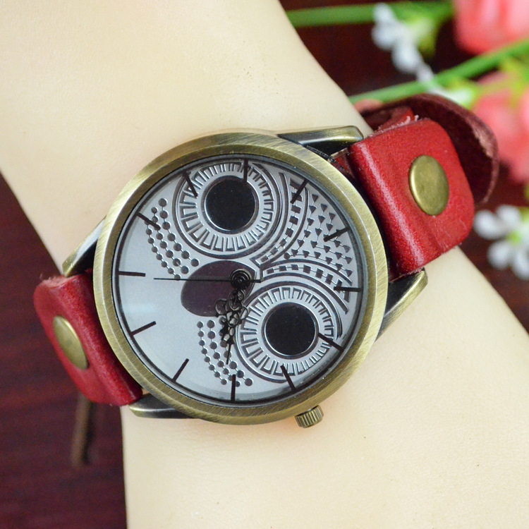 Retro Watch   Western style owl Watch Retro Genuine Leather Fashion trend Watch