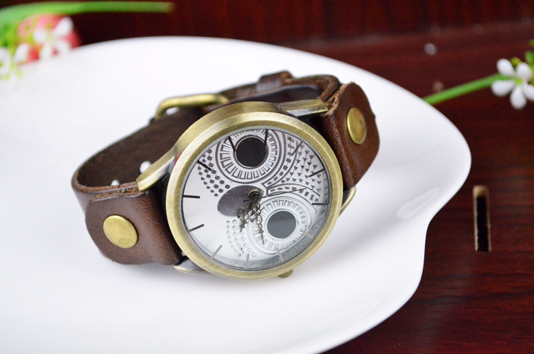Retro Watch   Western style owl Watch Retro Genuine Leather Fashion trend Watch