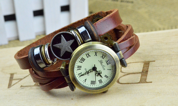 Retro Bracelet   fashion personality Five-pointed star Belt table Artificial   Weave Watch