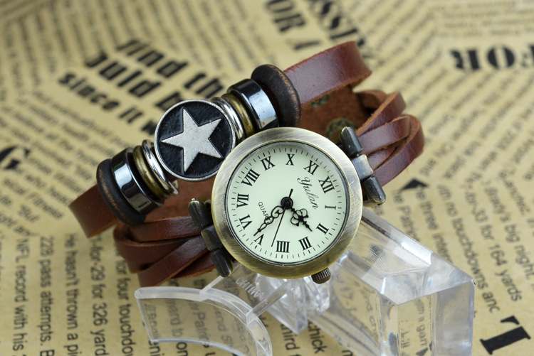 Retro Bracelet   fashion personality Five-pointed star Belt table Artificial   Weave Watch