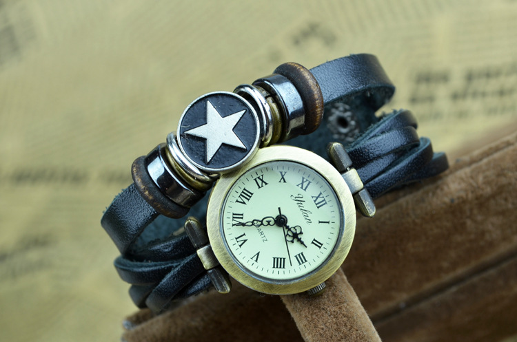 Retro Bracelet   fashion personality Five-pointed star Belt table Artificial   Weave Watch