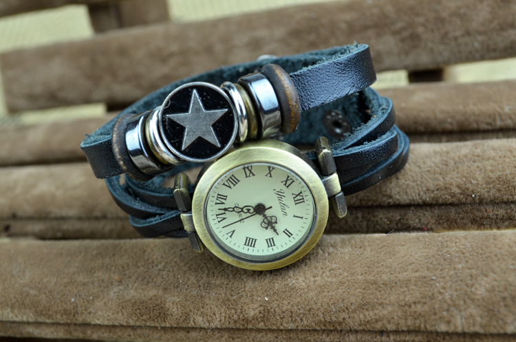 Retro Bracelet   fashion personality Five-pointed star Belt table Artificial   Weave Watch