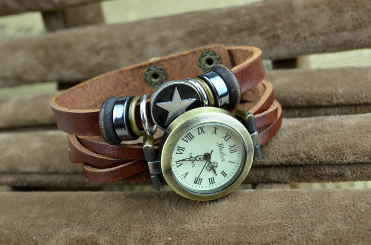 Retro Bracelet   fashion personality Five-pointed star Belt table Artificial   Weave Watch