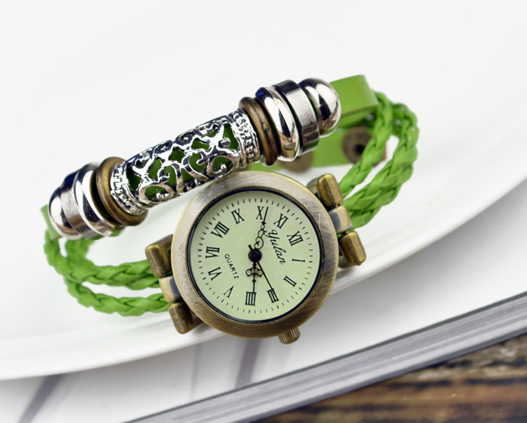 Western style popular Retro Watch   folk-custom manual Beaded Creative Fashion Cowhide Bracelet
