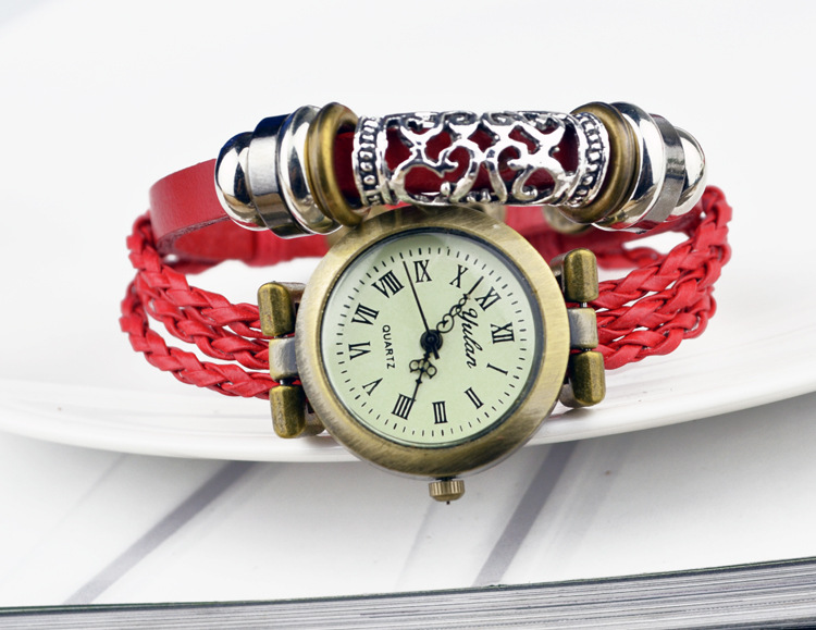 Western style popular Retro Watch   folk-custom manual Beaded Creative Fashion Cowhide Bracelet