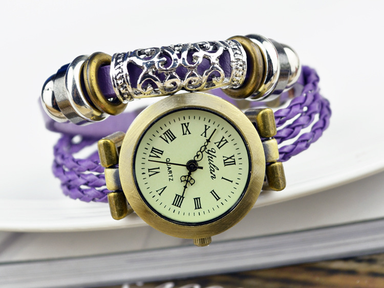 Western style popular Retro Watch   folk-custom manual Beaded Creative Fashion Cowhide Bracelet
