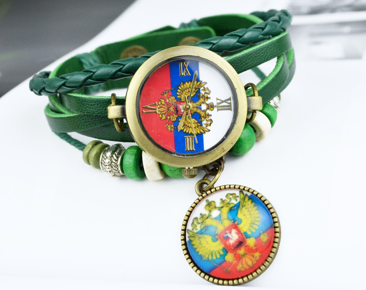 Retro imitation leather Weave Bracelet   Couple Watch   Russia national emblem gift Watch