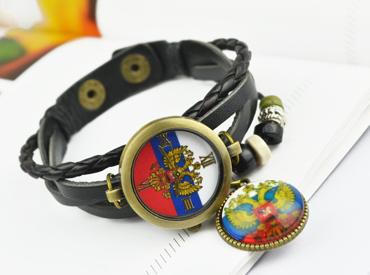 Retro imitation leather Weave Bracelet   Couple Watch   Russia national emblem gift Watch
