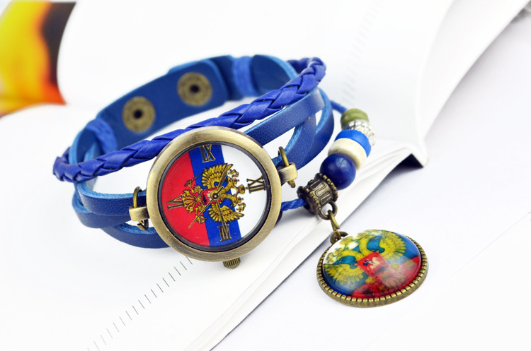 Retro imitation leather Weave Bracelet   Couple Watch   Russia national emblem gift Watch