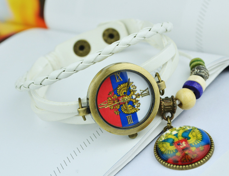 Retro imitation leather Weave Bracelet   Couple Watch   Russia national emblem gift Watch