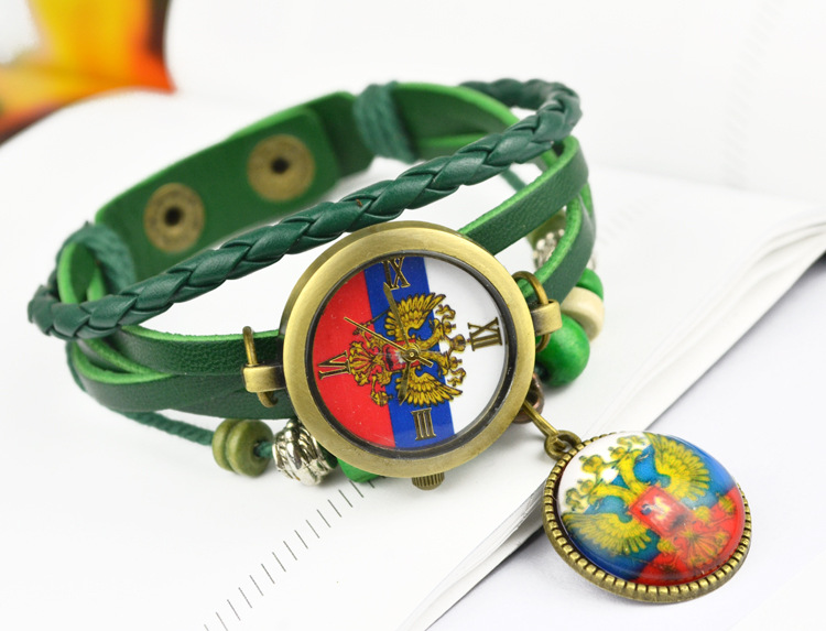 Retro imitation leather Weave Bracelet   Couple Watch   Russia national emblem gift Watch