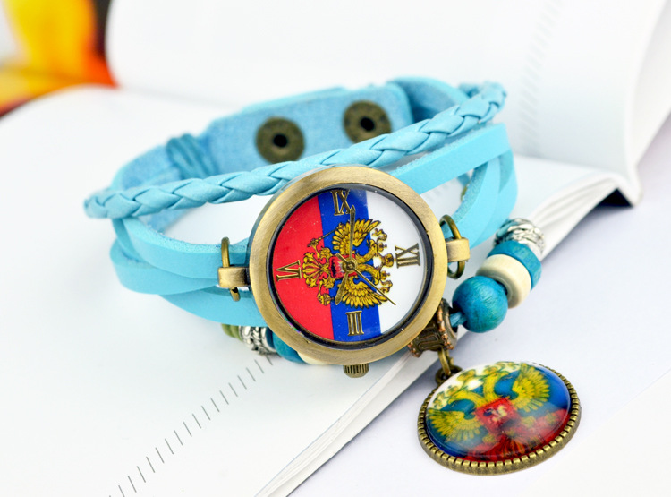 Retro imitation leather Weave Bracelet   Couple Watch   Russia national emblem gift Watch