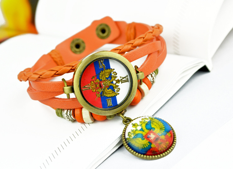 Retro imitation leather Weave Bracelet   Couple Watch   Russia national emblem gift Watch