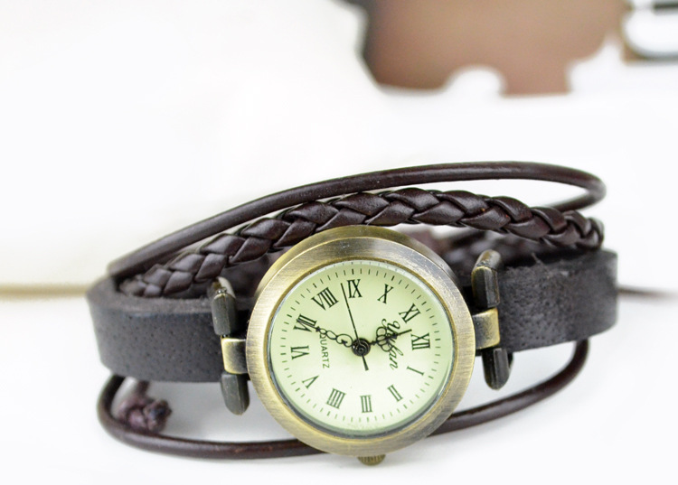 Western style Classical Bracelet Pull rope Weave Leather rope Ms Watch