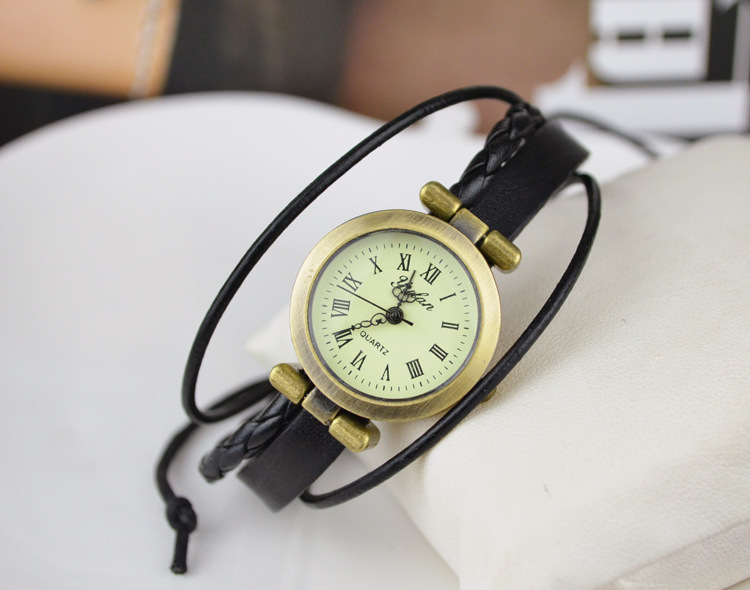 Western style Classical Bracelet Pull rope Weave Leather rope Ms Watch
