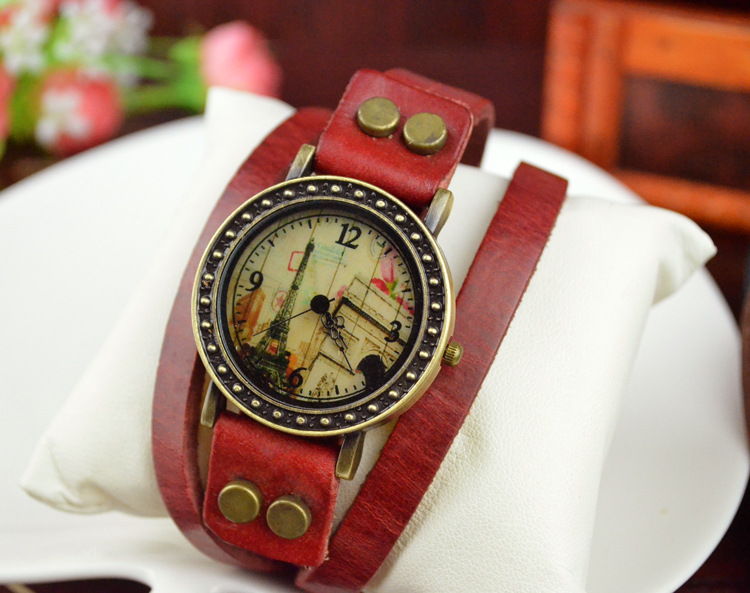 Retro Watch 2 laps Winding Genuine Leather Watch  fashion Big dial Female table