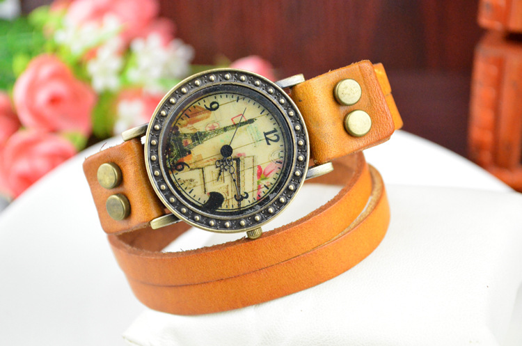 Retro Watch 2 laps Winding Genuine Leather Watch  fashion Big dial Female table