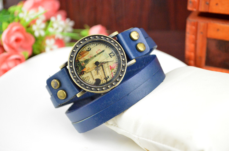Retro Watch 2 laps Winding Genuine Leather Watch  fashion Big dial Female table