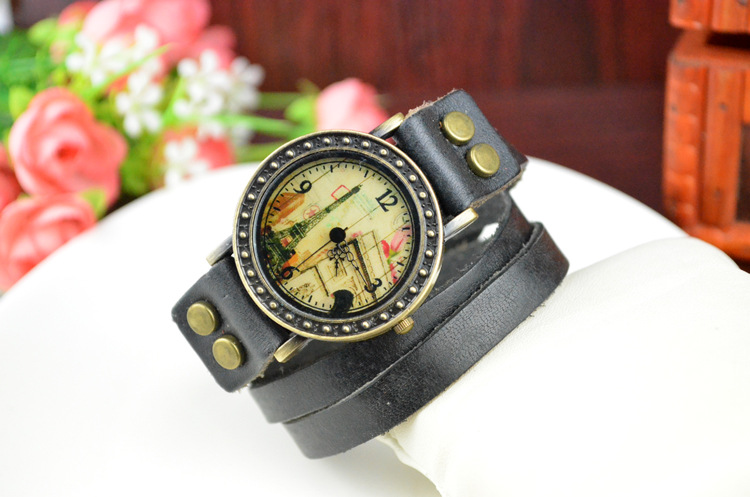 Retro Watch 2 laps Winding Genuine Leather Watch  fashion Big dial Female table