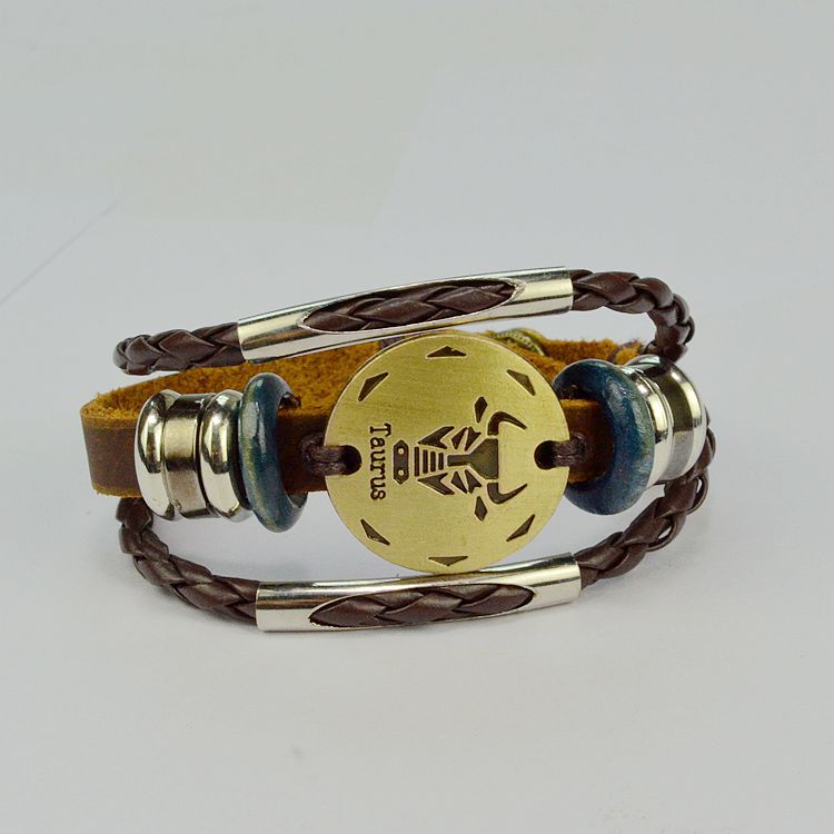 Twelve constellations Male bracelet Retro Couple Hand Strap Jewelry DIY bracelet Female bracelet