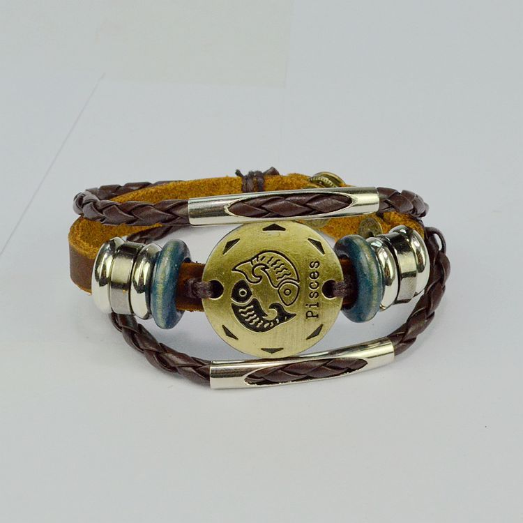Twelve constellations Male bracelet Retro Couple Hand Strap Jewelry DIY bracelet Female bracelet