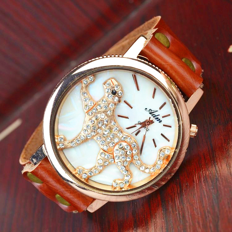 Fashion Leisure Genuine Leather Men Ms Genuine Leather Sunny leopard Retro Watch