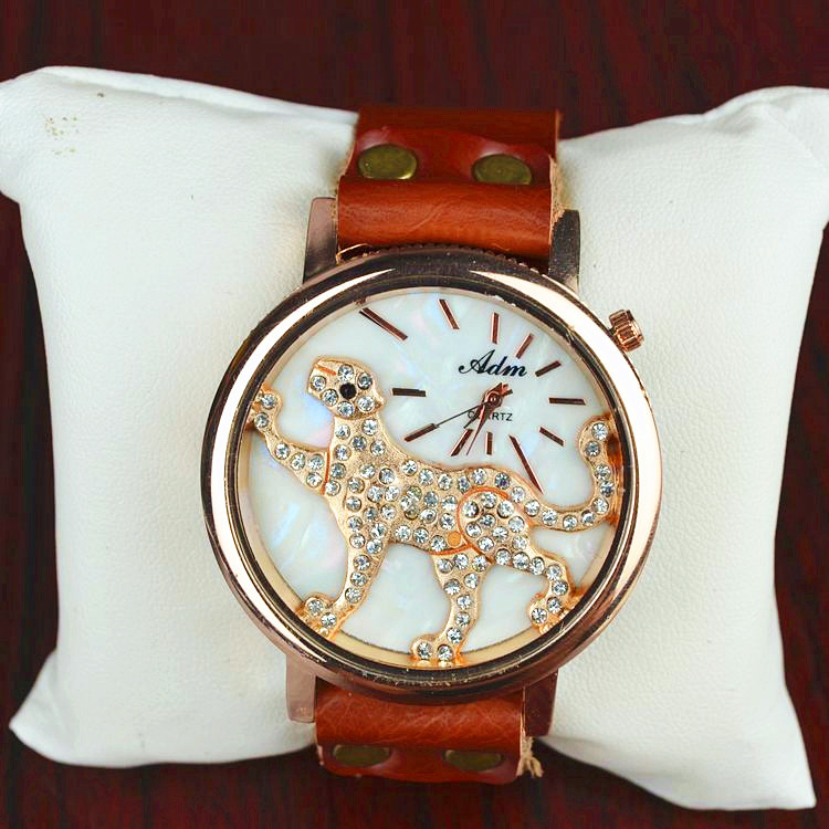 Fashion Leisure Genuine Leather Men Ms Genuine Leather Sunny leopard Retro Watch