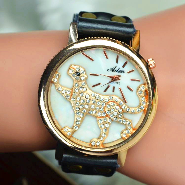 Fashion Leisure Genuine Leather Men Ms Genuine Leather Sunny leopard Retro Watch