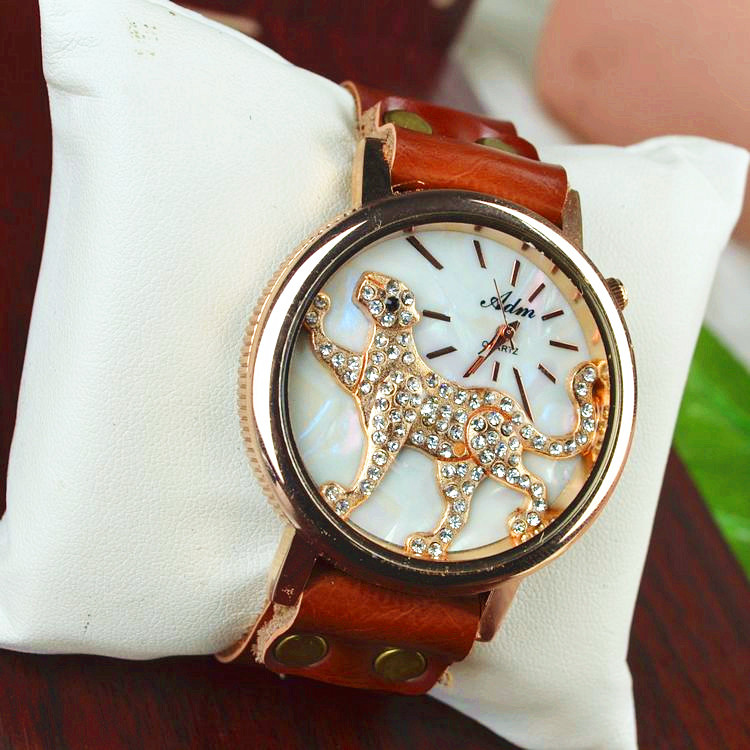 Fashion Leisure Genuine Leather Men Ms Genuine Leather Sunny leopard Retro Watch