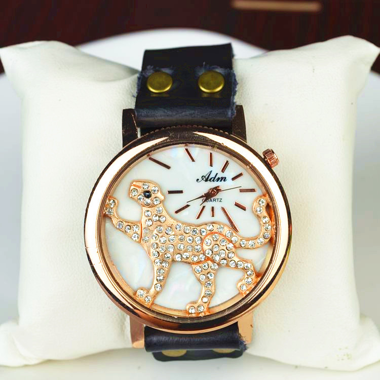 Fashion Leisure Genuine Leather Men Ms Genuine Leather Sunny leopard Retro Watch