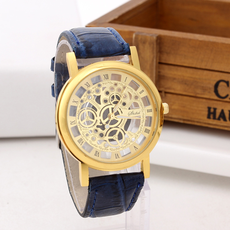 Fashion Non-mechanical Hollow Table Men Business Leisure Gold face gear Quartz Watches