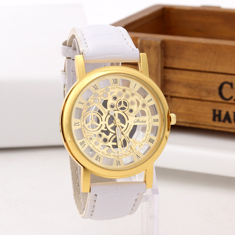 Fashion Non-mechanical Hollow Table Men Business Leisure Gold face gear Quartz Watches