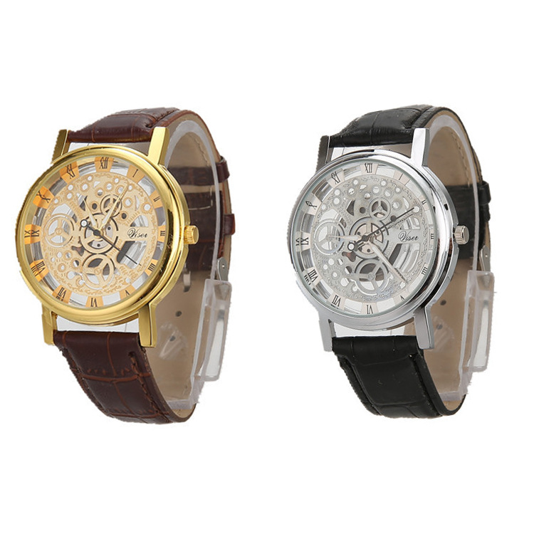 Fashion Non-mechanical Hollow Table Men Business Leisure Gold face gear Quartz Watches