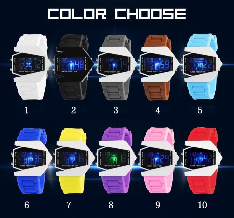 Fashion Personality Colorful Student Waterproof Multifunction digital watch Couple aircraft Watch