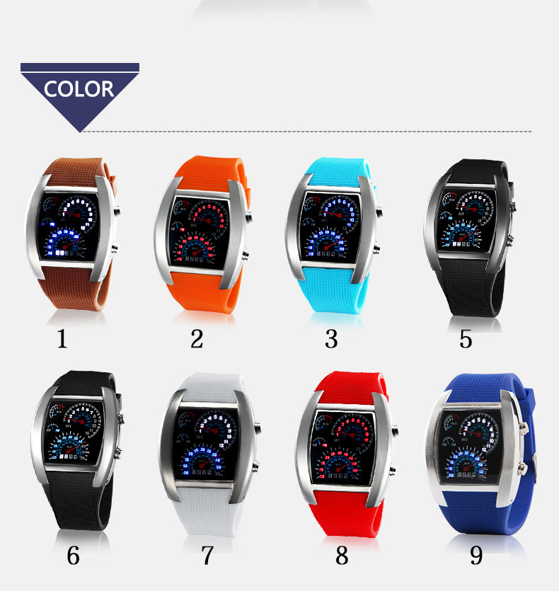 Fashion Dash Board Led flight Table Creative Sports Car dial digital Watch Personality Sector Watch