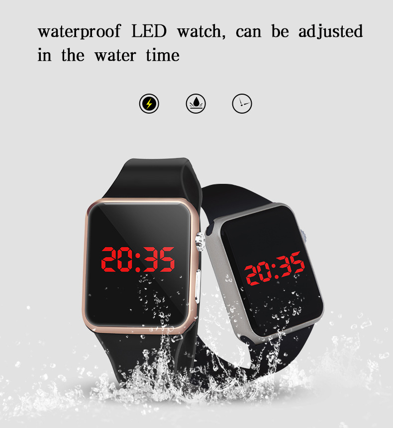 Outdoor Swim Waterproof Silica gel LED Watch fashion Student Apple Mirror digital Watch