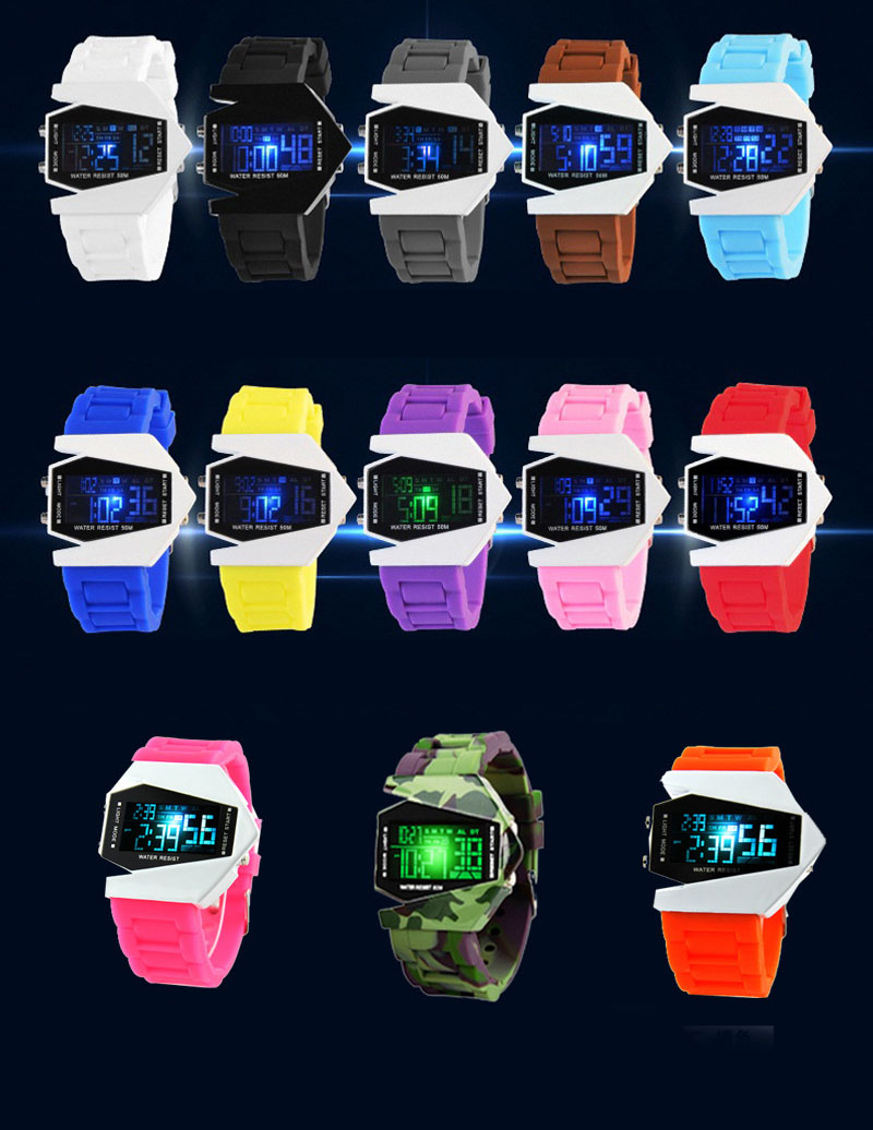 Fashion Personality Colorful Student Waterproof Multifunction digital watch Couple aircraft Watch