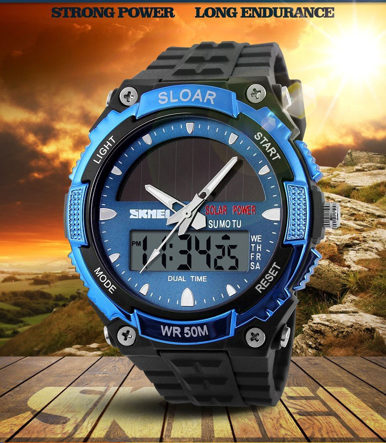 Outdoor Movement Fashion Solar energy Watch Waterproof Double Machine electronic Trend Student Watch