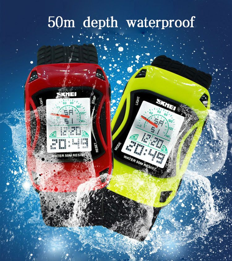Colorful student waterproof Watch personality Creative Cartoon car Multifunction digital watch