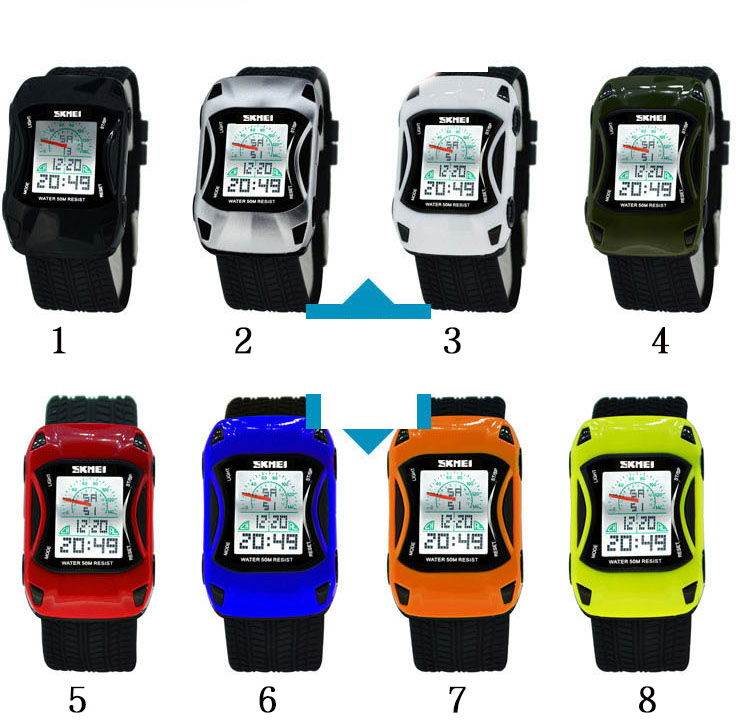 Colorful student waterproof Watch personality Creative Cartoon car Multifunction digital watch