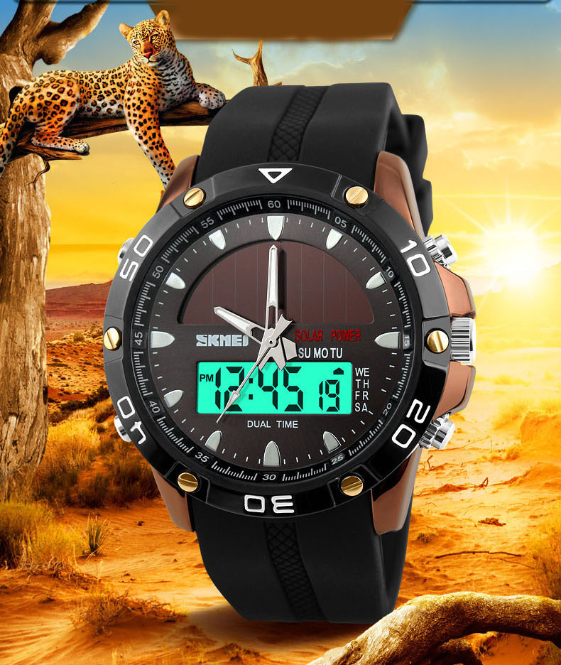 Solar Energy Watch Men trend Double Show digital Watch Outdoor Movement Waterproof Personality Watch