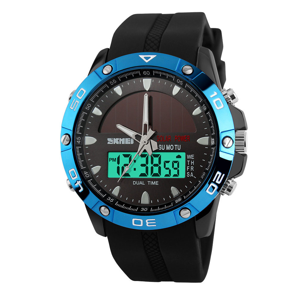 Solar Energy Watch Men trend Double Show digital Watch Outdoor Movement Waterproof Personality Watch