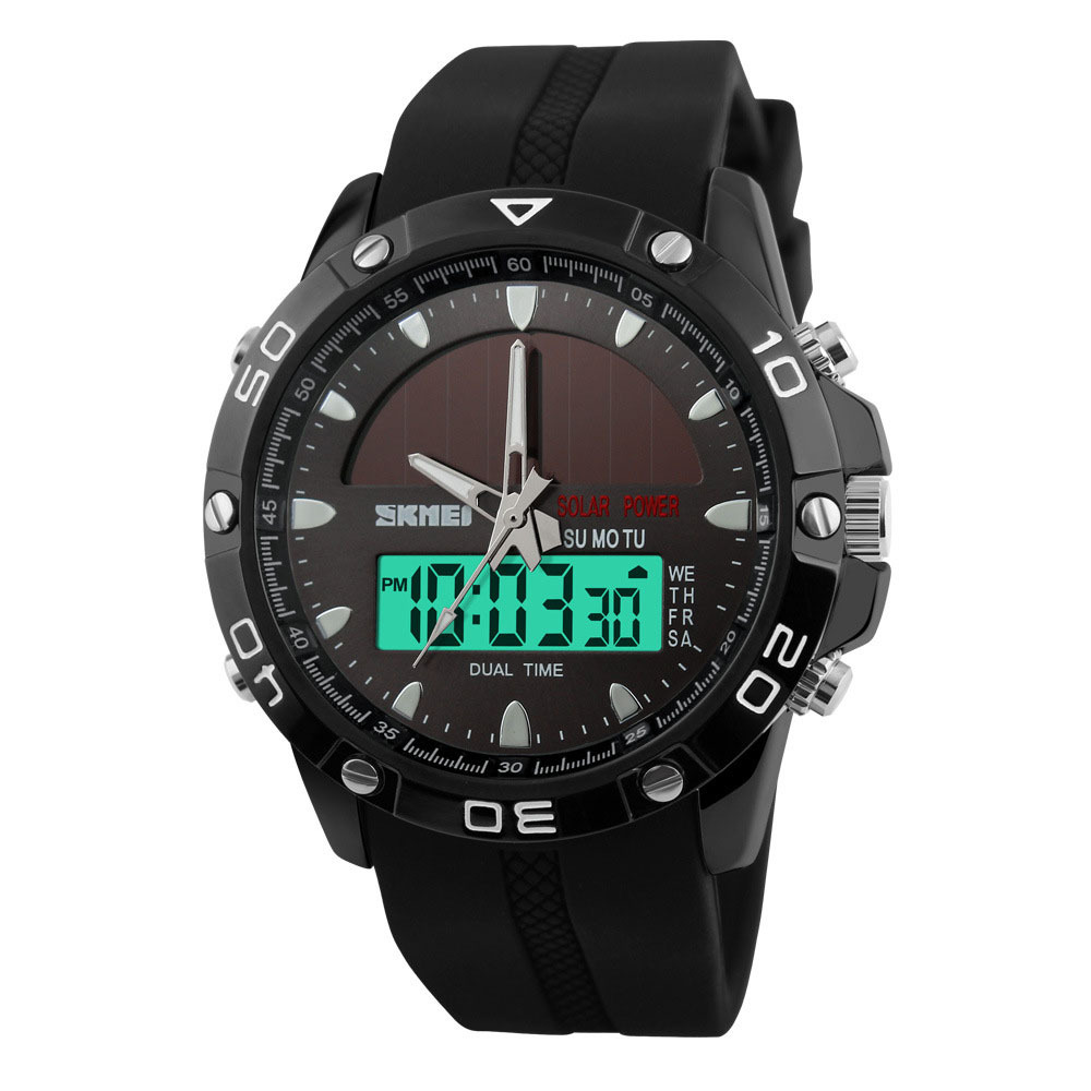 Solar Energy Watch Men trend Double Show digital Watch Outdoor Movement Waterproof Personality Watch