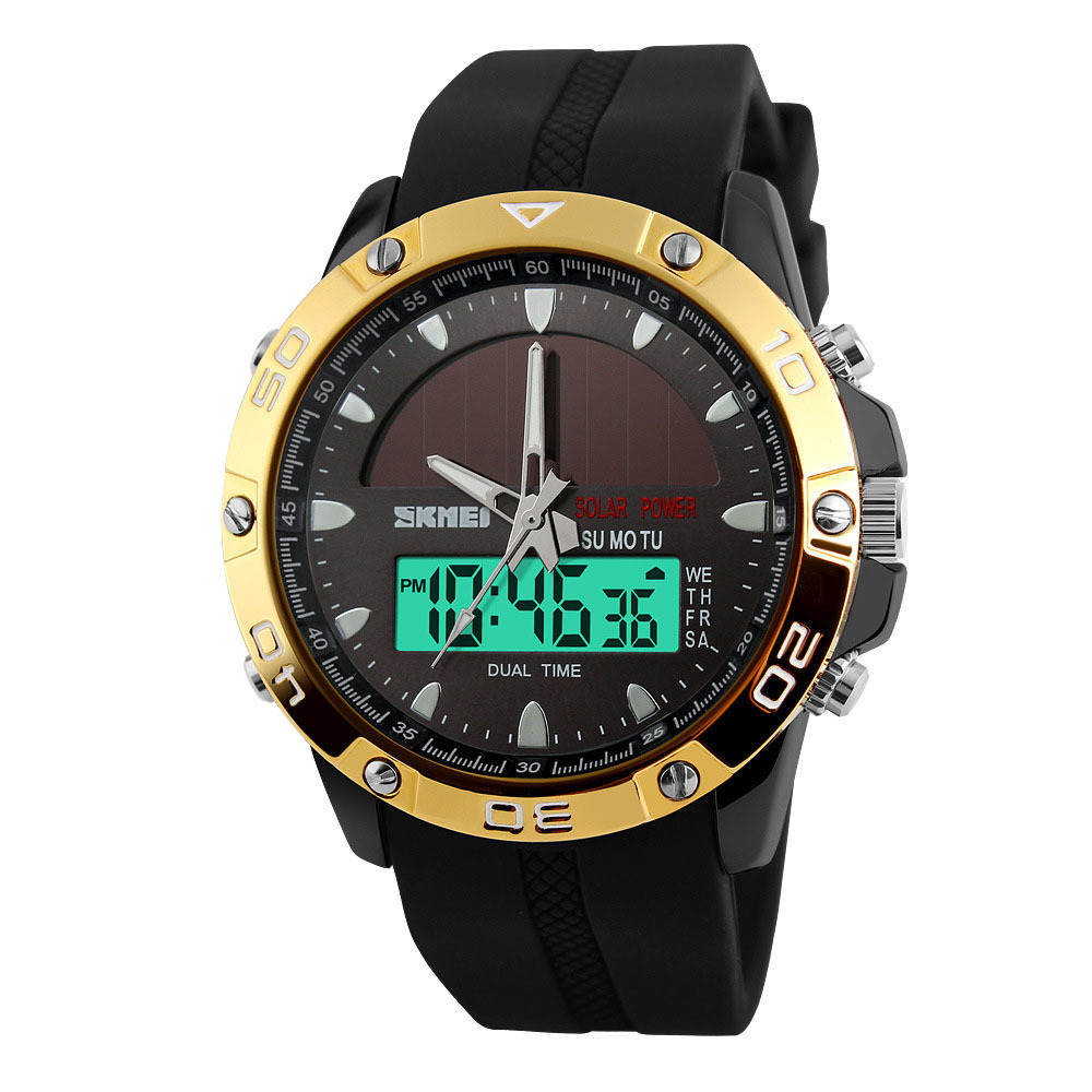 Solar Energy Watch Men trend Double Show digital Watch Outdoor Movement Waterproof Personality Watch
