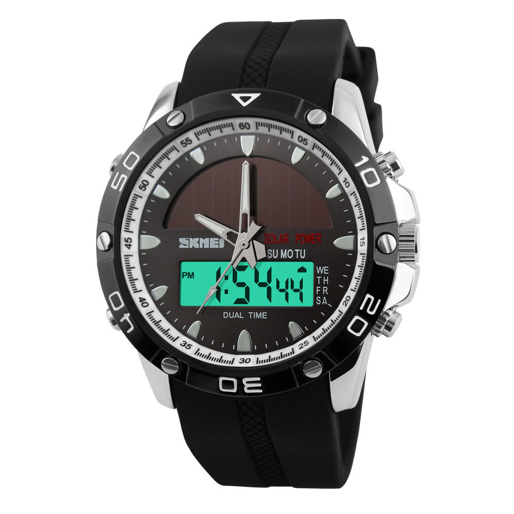 Solar Energy Watch Men trend Double Show digital Watch Outdoor Movement Waterproof Personality Watch