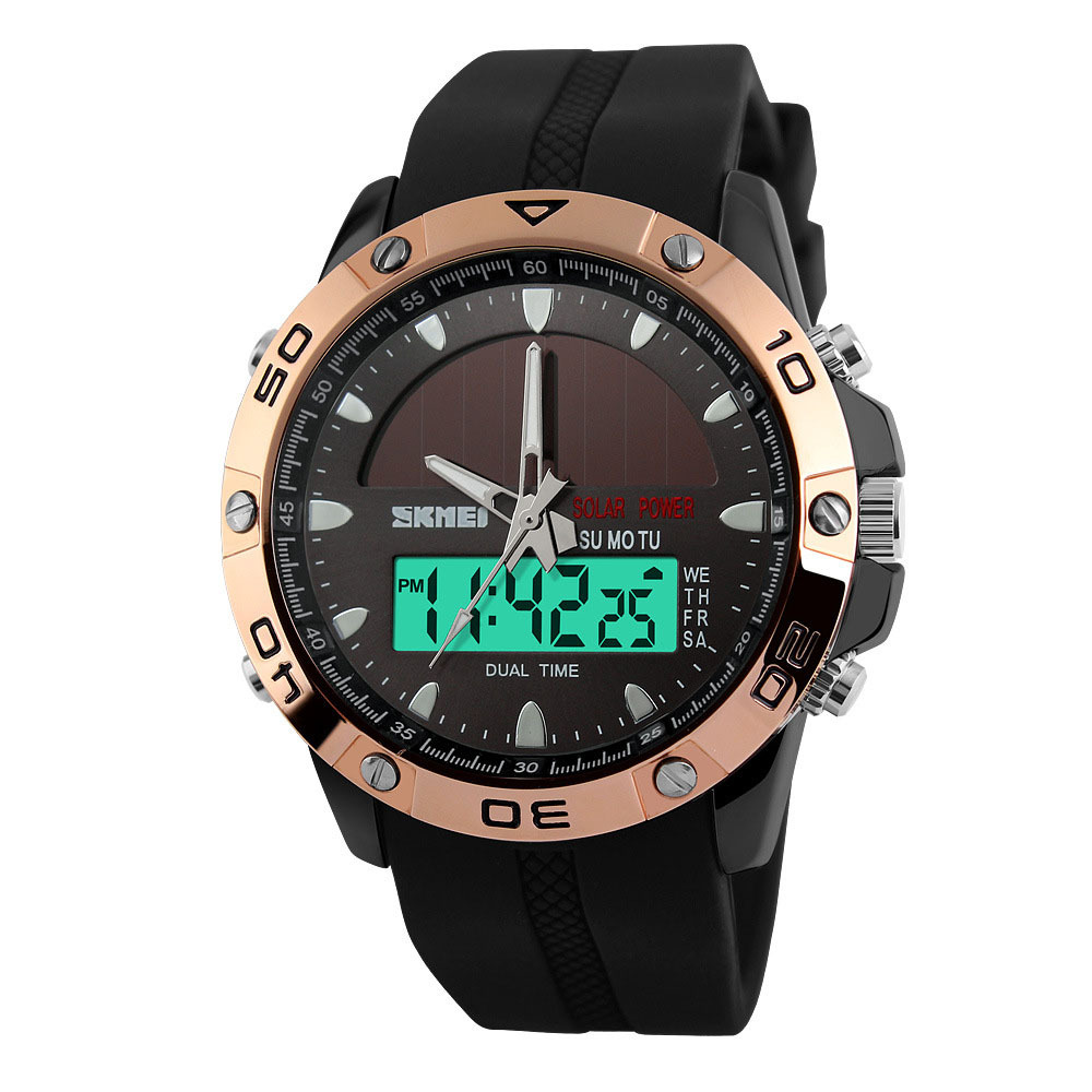 Solar Energy Watch Men trend Double Show digital Watch Outdoor Movement Waterproof Personality Watch